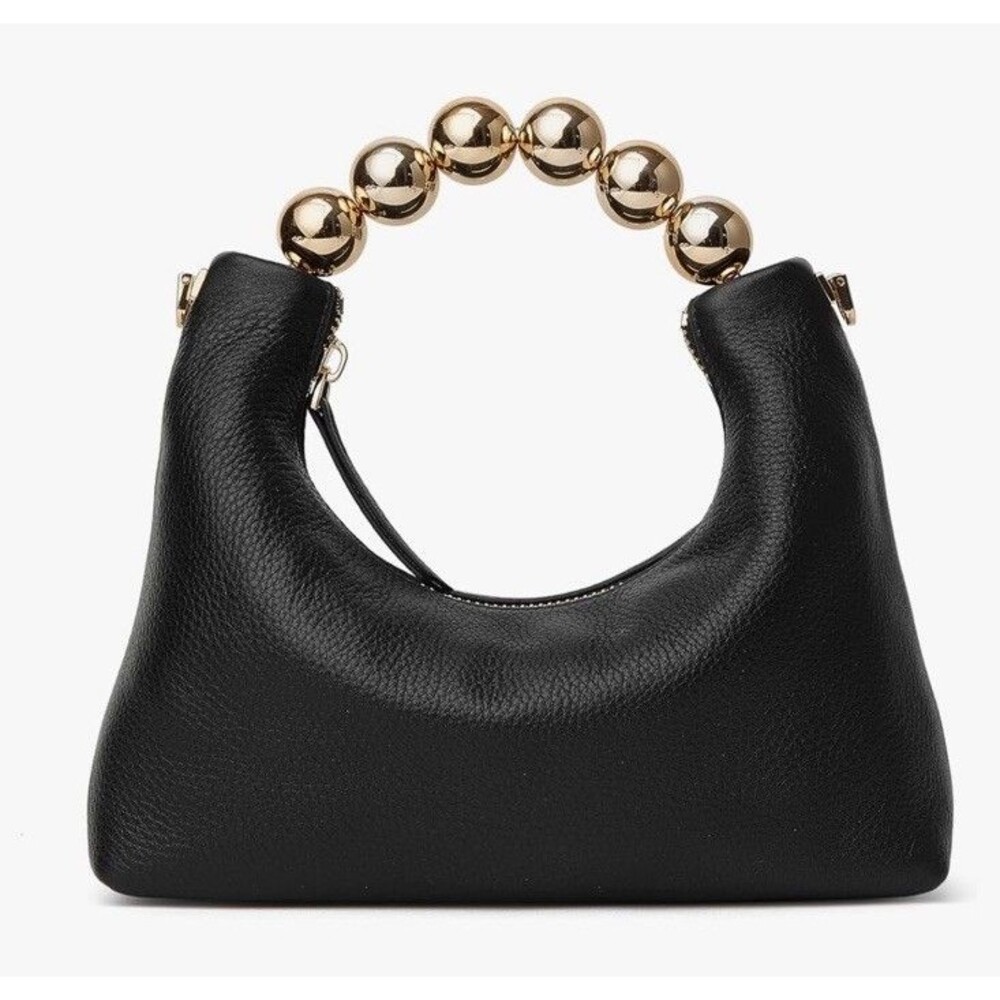 Doris & Jacky Small Top Gold Handle Clutch Purse Pebbled Leather Black